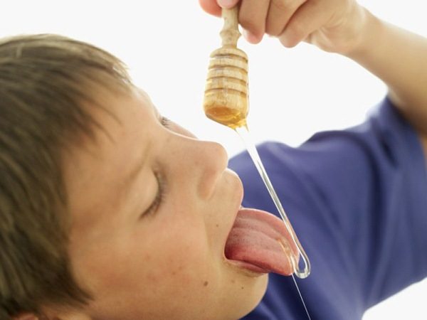 Garçon mangeant du miel