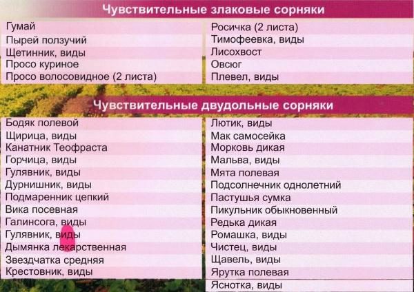 La sensibilité des mauvaises herbes à la drogue Titus