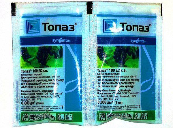 Μυκητοκτόνο Topaz σας επιτρέπει να απαλλαγείτε από τέτοια παράσιτα όπως σκόνη ωίδιο, oidium, σκουριά