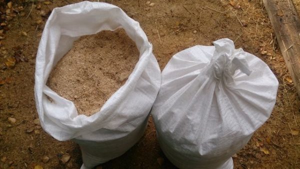 Sawdust in bags